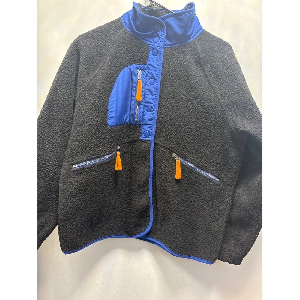 Tellurude  Black & Blue Fleece Jacket‎ Pulls & Snap Closure sz M